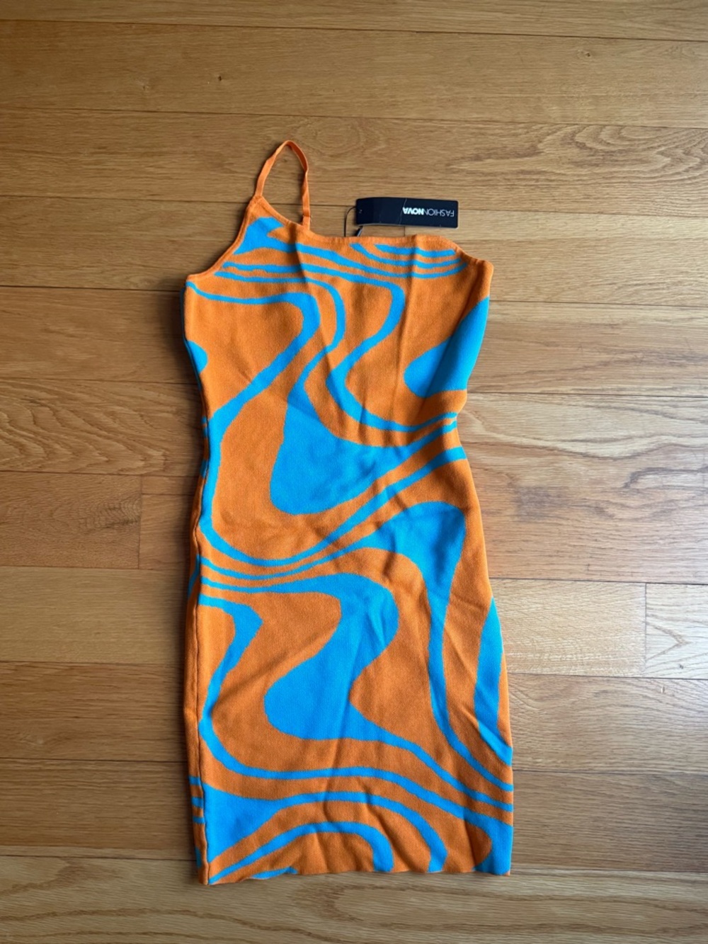 Fashion Nova Teal and Orange Striped Knit Tank
